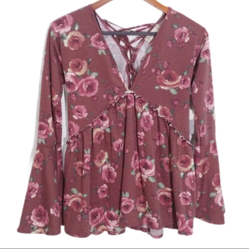 ALTAR’D State Mauve Floral Boho Top.  Size L